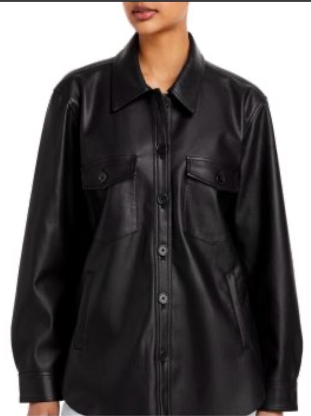 Calvin Klein Jeans Black Faux-Leather Button-Front shacket